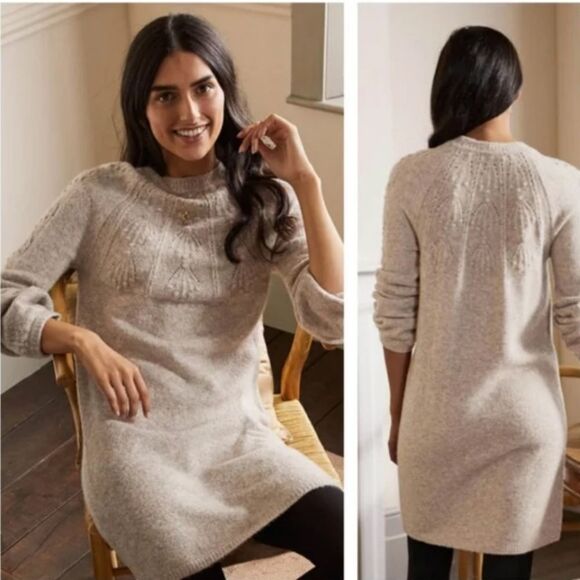 Boden Cream Mini Cable Knit Sweater Dress Sz 2 - Picture 1 of 12